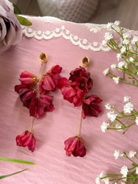 Image 3 of Oversized Burgundy Flower Dangles (Gold)