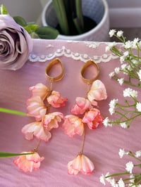 Image 2 of Oversized Sunset Pink Flower Dangles (Gold)