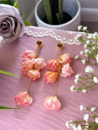 Image 1 of Oversized Sunset Pink Flower Dangles (Gold)