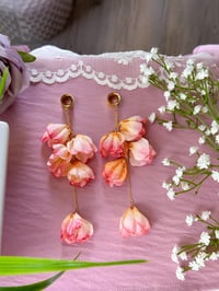 Image 3 of Oversized Sunset Pink Flower Dangles (Gold)
