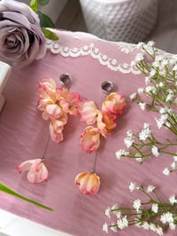 Image 1 of Oversized Sunset Pink Flower Dangles (Silver)