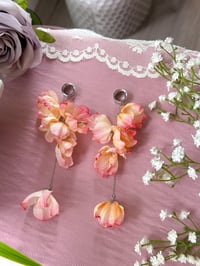 Image 3 of Oversized Sunset Pink Flower Dangles (Silver)