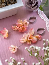 Image 4 of Oversized Sunset Pink Flower Dangles (Silver)