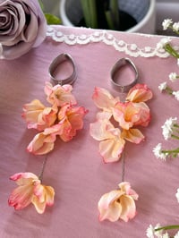 Image 2 of Oversized Sunset Pink Flower Dangles (Silver)
