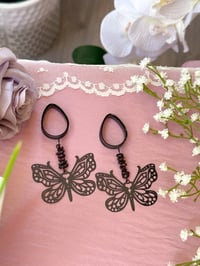 Image 1 of Garnet Butterfly Dangles (Black)