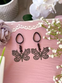 Image 2 of Garnet Butterfly Dangles (Black)