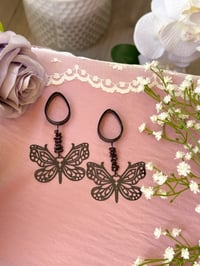 Image 3 of Garnet Butterfly Dangles (Black)