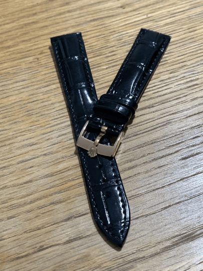 Image of ROLEX top quality 18mm genuine leather gents watch strap bracelet band rose gold buckle new