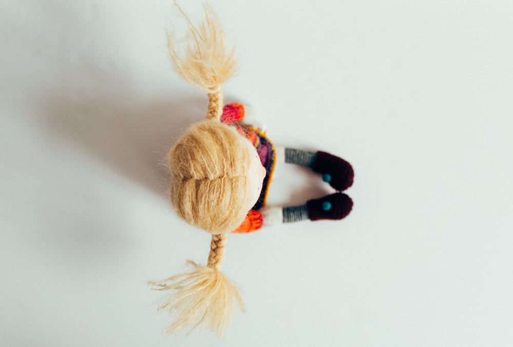 Image of Aoife and Boo - Wool Filled Sculpted Sock Doll with Puppy - Removable Clothing, Mohair Dog