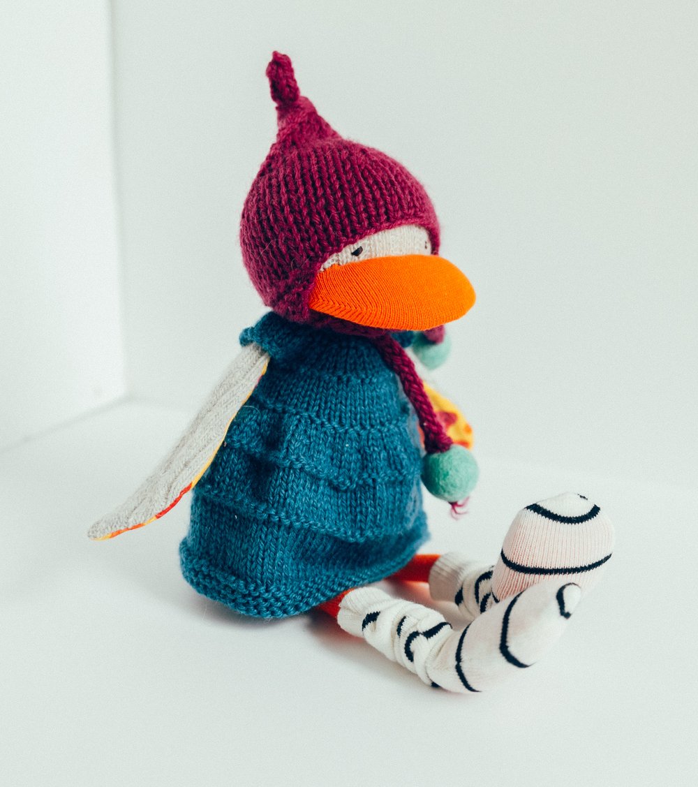 Image of Lucky - Wool Filled Sculpted Sock Duck with removable knits and socks