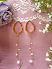 Image 4 of Long Dangly Pearl Drops (Gold)