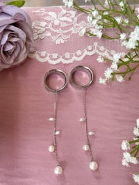 Image 3 of Long Dangly Pearl Drops (Silver)