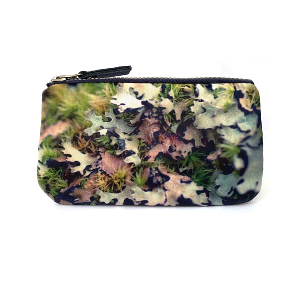 Image of Green mosses, velvet zipper purse with plant-dyed lining