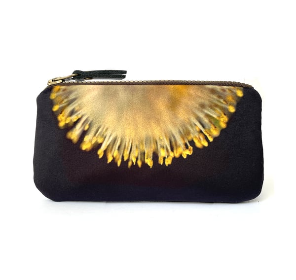 Image of Yellow catkin, velvet zipper purse with plant-dyed lining