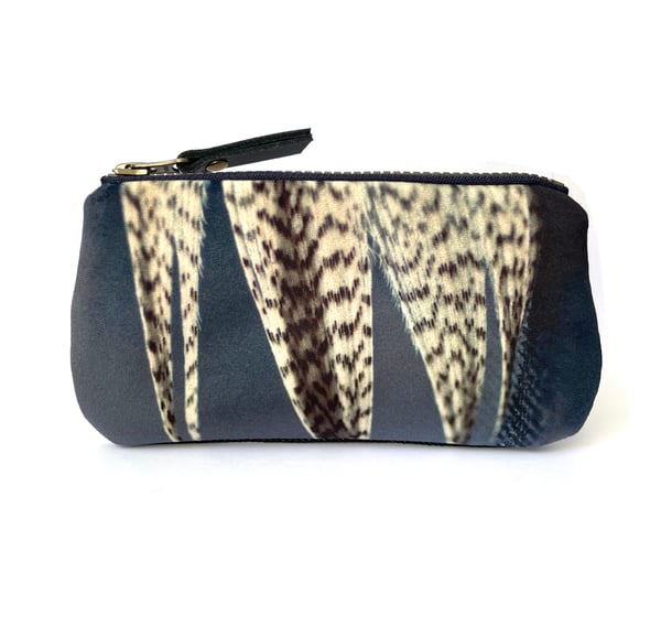 Image of Feather stripe, velvet zipper purse with plant-dyed lining