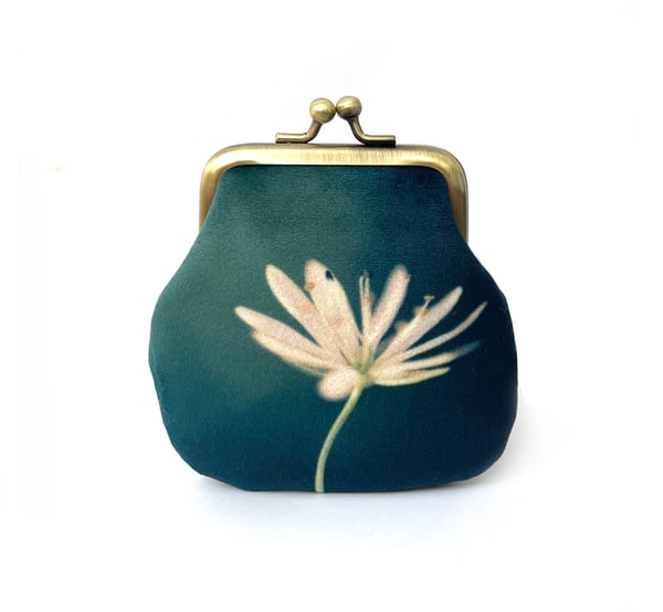 Image of Stitchwort flower, velvet kisslock coin purse with plant-dyed lining