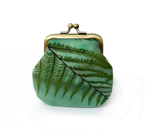 Image of Fern, velvet kisslock coin purse with plant-dyed lining