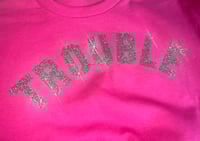 Image 1 of New Trouble Tee Fuschia 🩷🩶silver multi glitter 🩷🩶💜