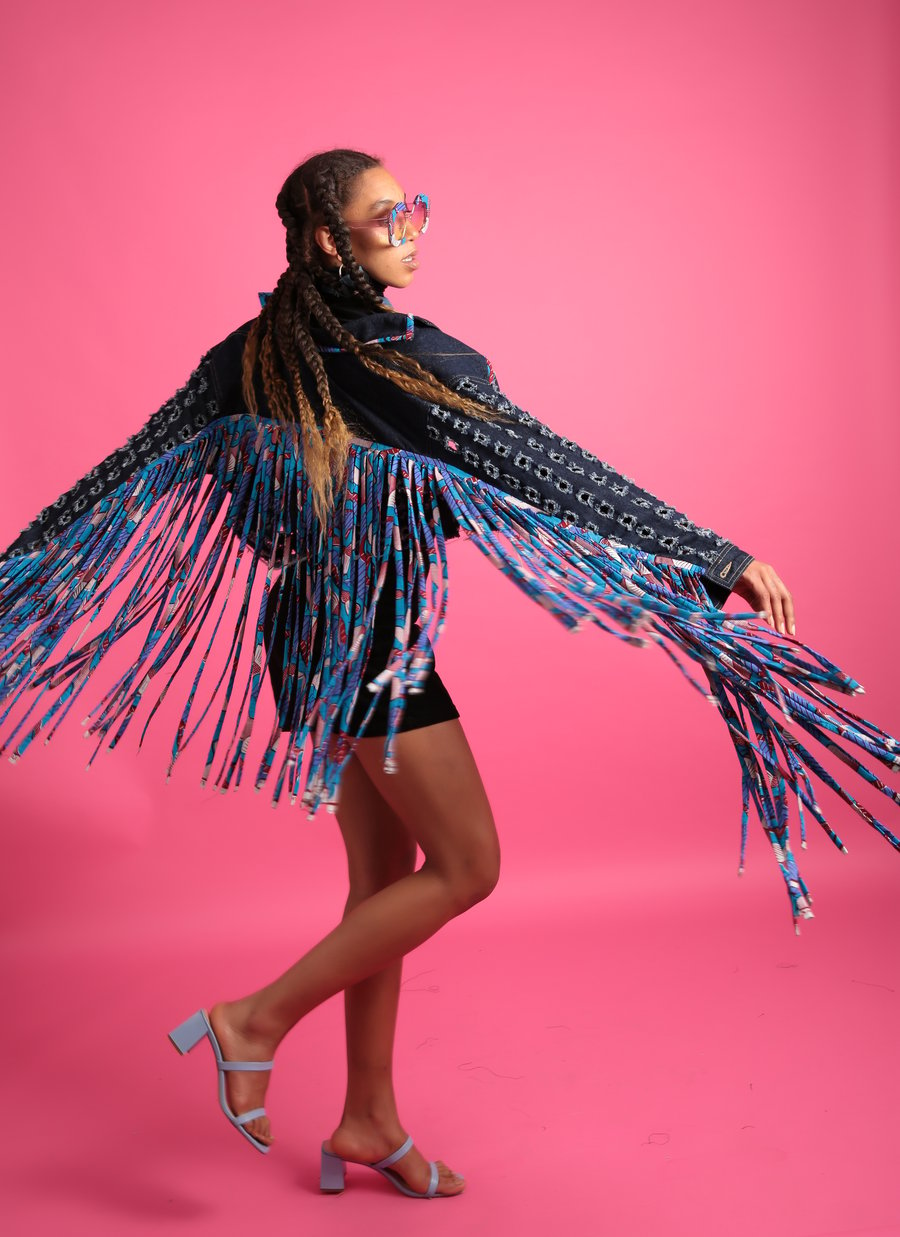 Image of Fringe Ankara denim jacket 