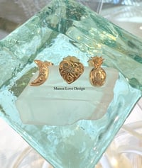 Image 1 of 14k solid gold Hawaiian design studs earrings (half moon, heart,pineapple)