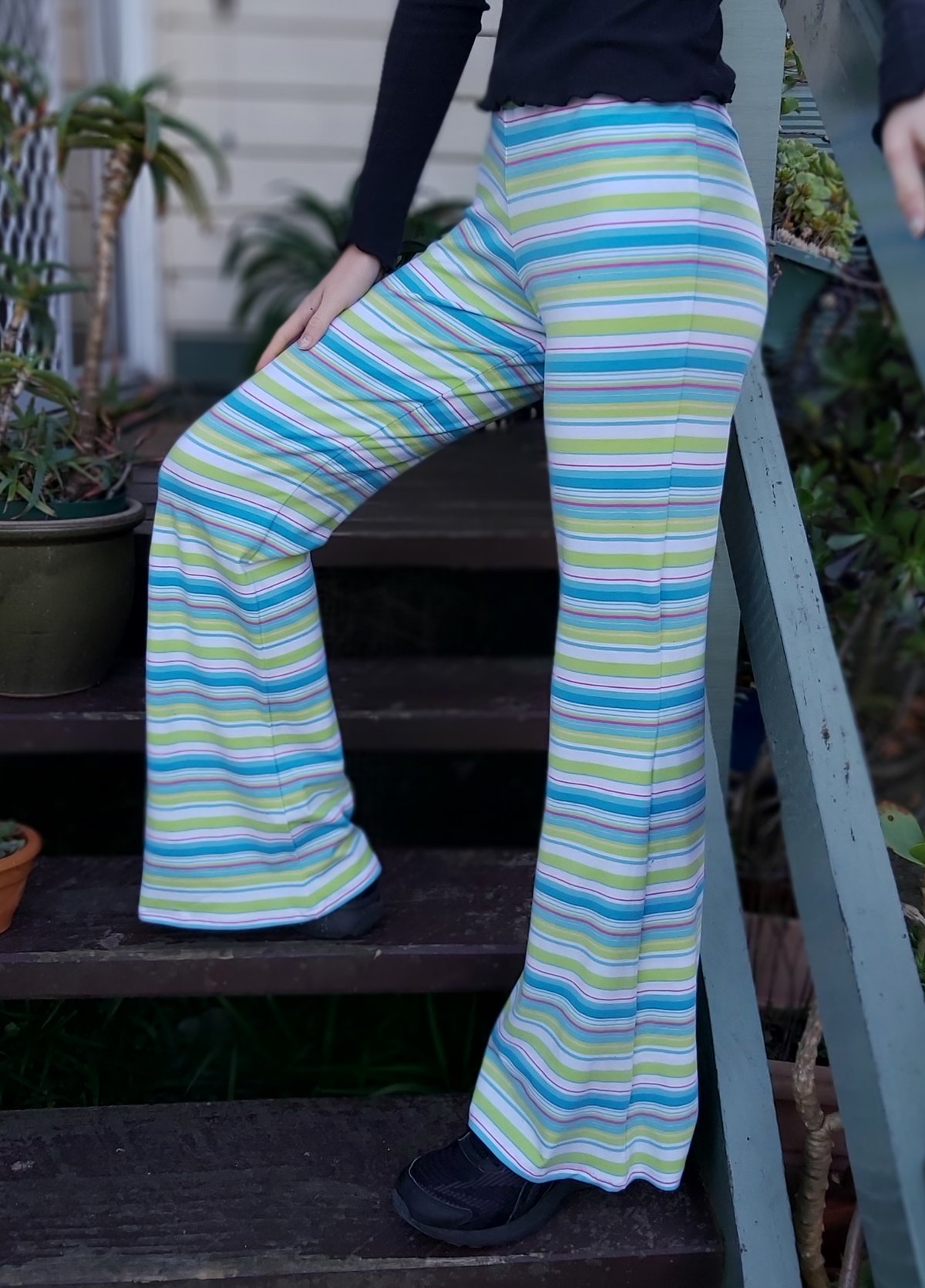 Image of Blue/lime/white striped KAT Pants