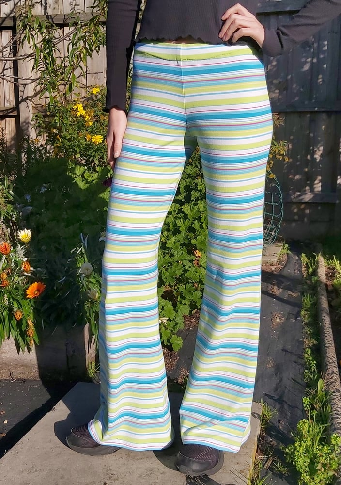 Image of Blue/lime/white striped KAT Pants
