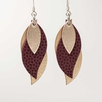 Image 1 of Handmade Australian leather leaf earrings - Rose gold, maroon, matte rose gold [LGM-080]