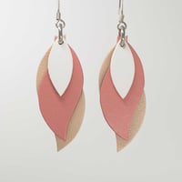 Image 1 of Handmade Australian leather leaf earrings - White, pink, beige [LPK-120]