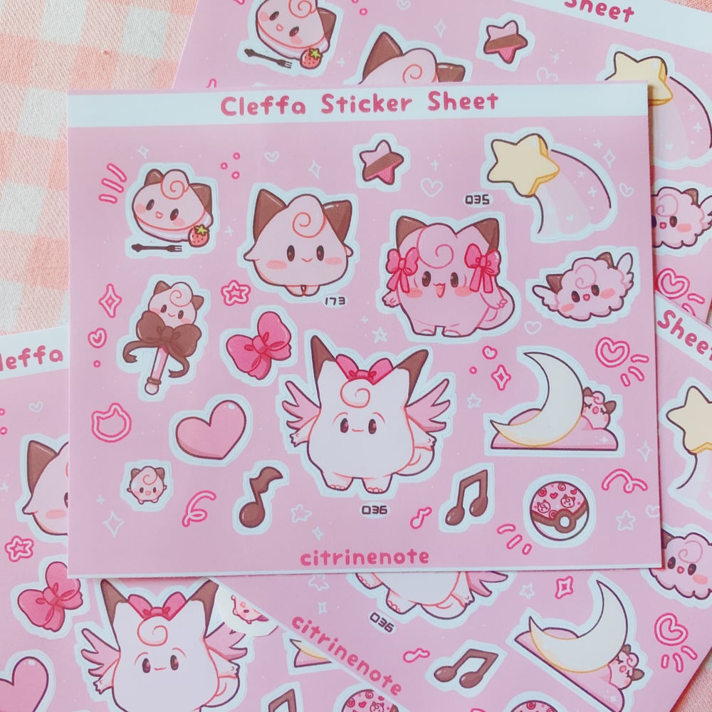 Image of Fairy Magical Cleffa Sticker Sheet Kawaii gift Clefable Clefairy Monster