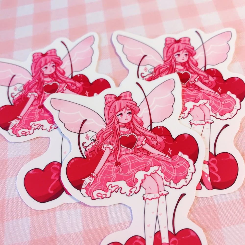 Image of Cherry Fairy Sticker A4 Print Mystical Magical Witch Pixie Cute Lovecore Cottagecore