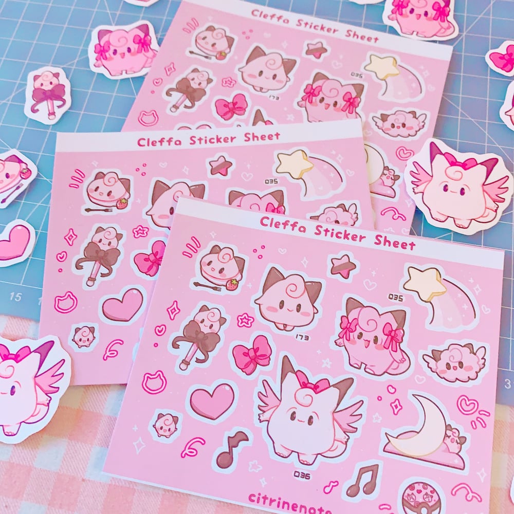 Image of Fairy Magical Cleffa Sticker Sheet Kawaii gift Clefable Clefairy Monster