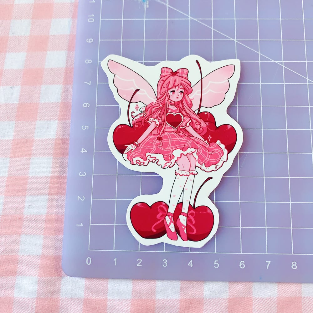 Image of Cherry Fairy Sticker A4 Print Mystical Magical Witch Pixie Cute Lovecore Cottagecore