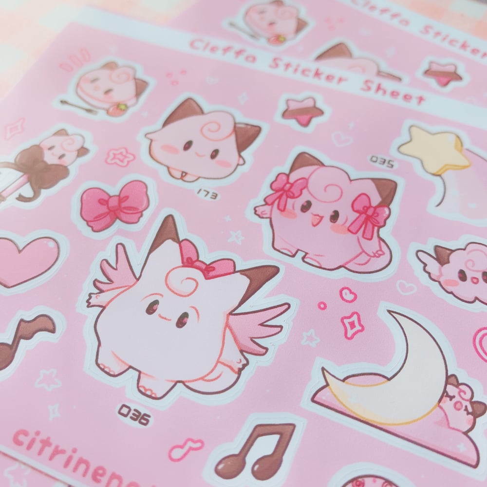 Image of Fairy Magical Cleffa Sticker Sheet Kawaii gift Clefable Clefairy Monster