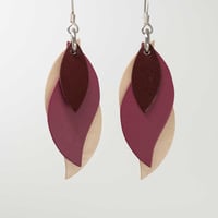 Image 1 of Australian leather leaf earrings - Burgundy, plum pink, beige [LPP-421]