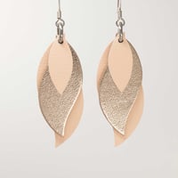Image 1 of Handmade Australian leather leaf earrings - Rose gold and pale peach [LGP-572]