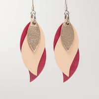 Image 1 of Handmade Australian leather leaf earrings - Rose gold, pale peach, pink