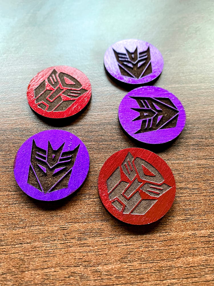 Image of Autobot and Decepticon Laser Engraved Magnets/Tokens
