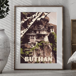 Image of Vintage Poster Bhutan - Paro Taktsang - Tiger Nest - Fine Art