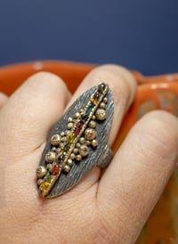 Image 5 of 'into light' - recycled silver and gold ring with raw and faceted sapphires
