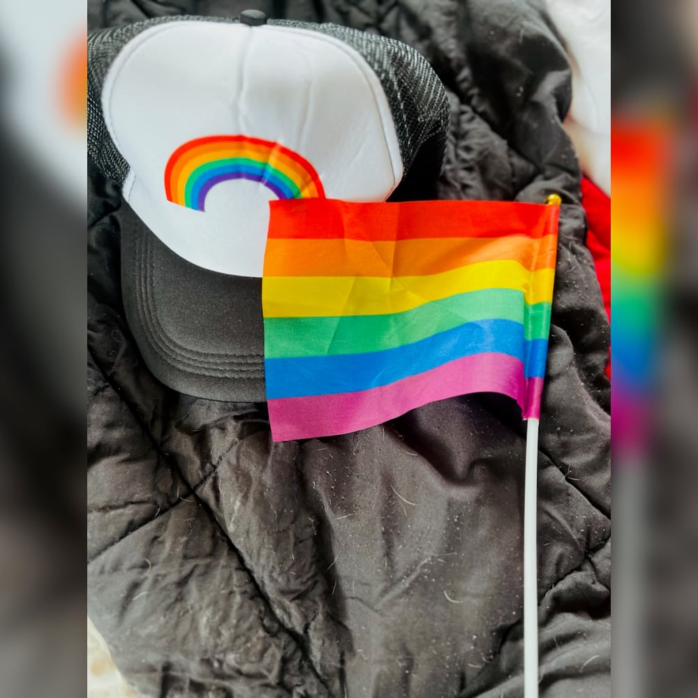 Worn Pride Rainbow Hat & Mini Pride Flag + Free Signed 8x10