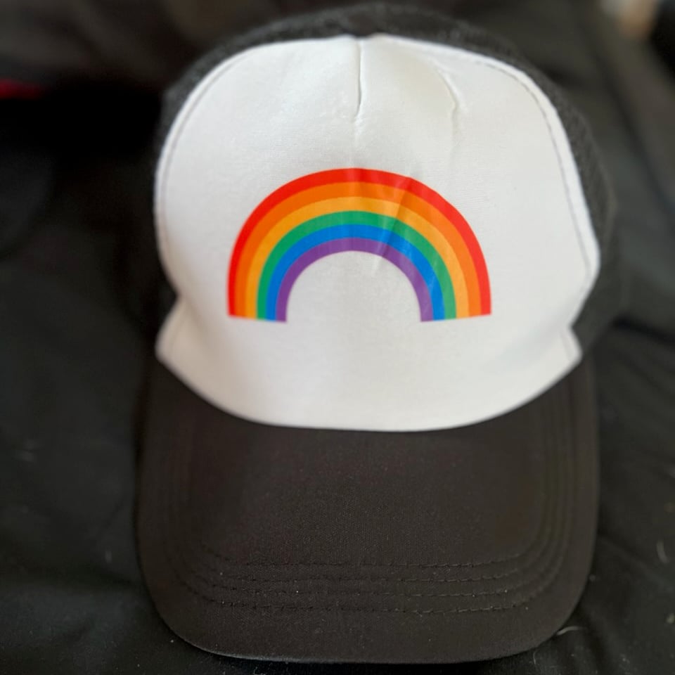 Worn Pride Rainbow Hat & Mini Pride Flag + Free Signed 8x10