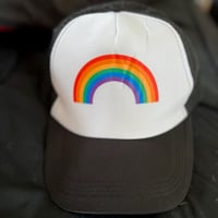 Image 3 of Worn Pride Rainbow Hat & Mini Pride Flag + Free Signed 8x10