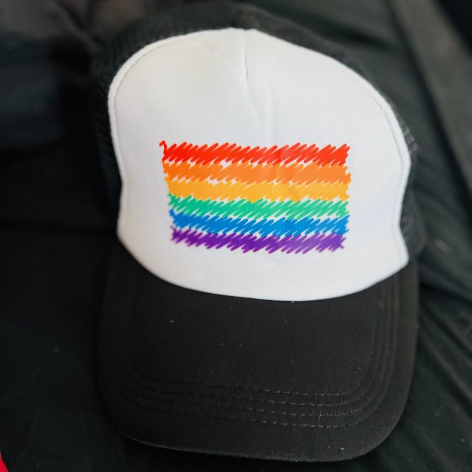 Worn Pride Flag Hat & Mini Pride Flag + Free Signed 8x10