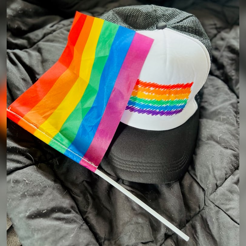 Worn Pride Flag Hat & Mini Pride Flag + Free Signed 8x10