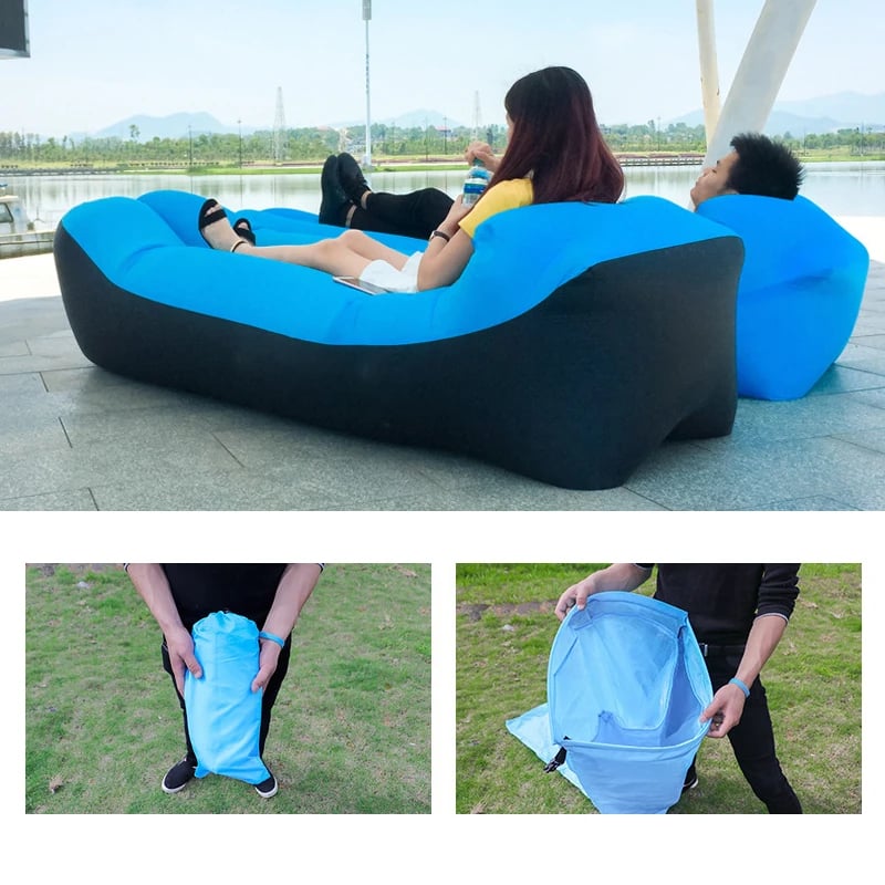 Image of Sofa, air bed and sleeping bag