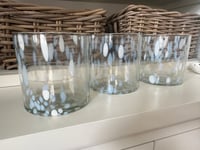 Image 1 of SET OF 3 PALEST BLUE/ WHITE GLASS T LIGHT HOLDERS