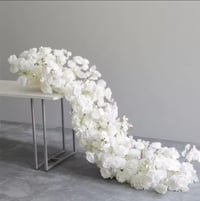 Image 1 of Silk White Flower runner cherry blossom with rose 220 cm long