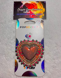 Image 1 of Hand Painted/Polished Grey Heart Beaded Popsocket