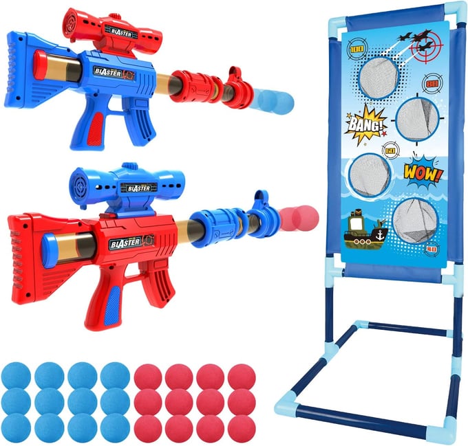 Image of YEEBAY Shooting Game Toy for Age 6, 7, 8,9,10+ Years Old Kids, Boys - 2pk Air Guns & Shooting Target