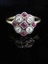 Art Deco 18ct platinum ruby and diamond checkboard cluster ring